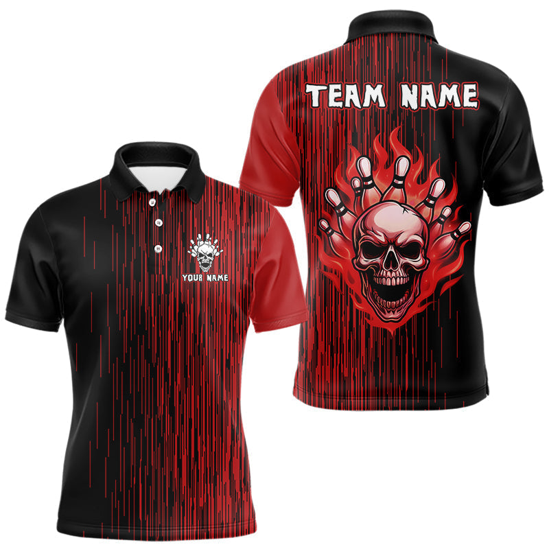 Blisscorners Black and Red pattern Flame Skull Bowling shirts for Men custom bowling jersey for team mens bowler LM1307