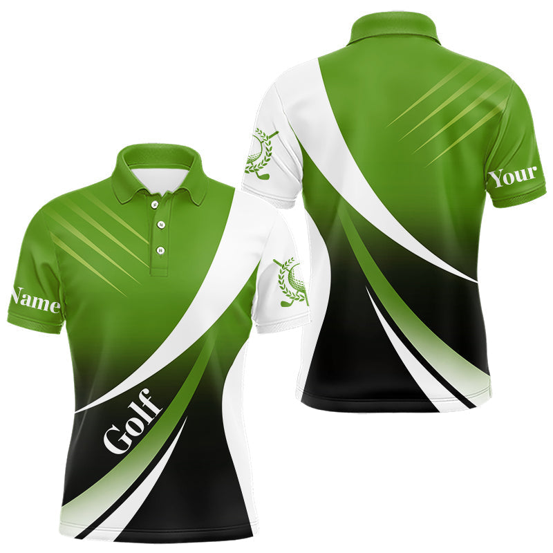 Blisscorners Mens golf polo shirts custom name green and white golf shirt, tournament golf tops for mens LM1307