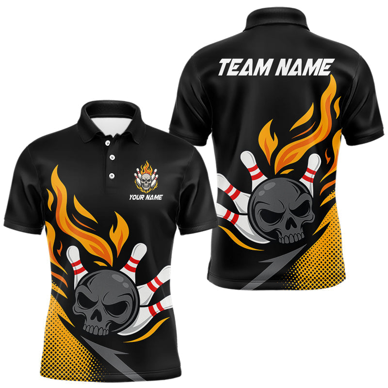 Blisscorners Custom Black and Yellow Flame Skull Bowling shirts for Men, bowling team league jerseys with Name LM1307