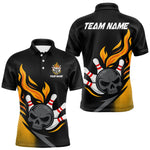 Blisscorners Custom Black and Yellow Flame Skull Bowling shirts for Men, bowling team league jerseys with Name LM1307