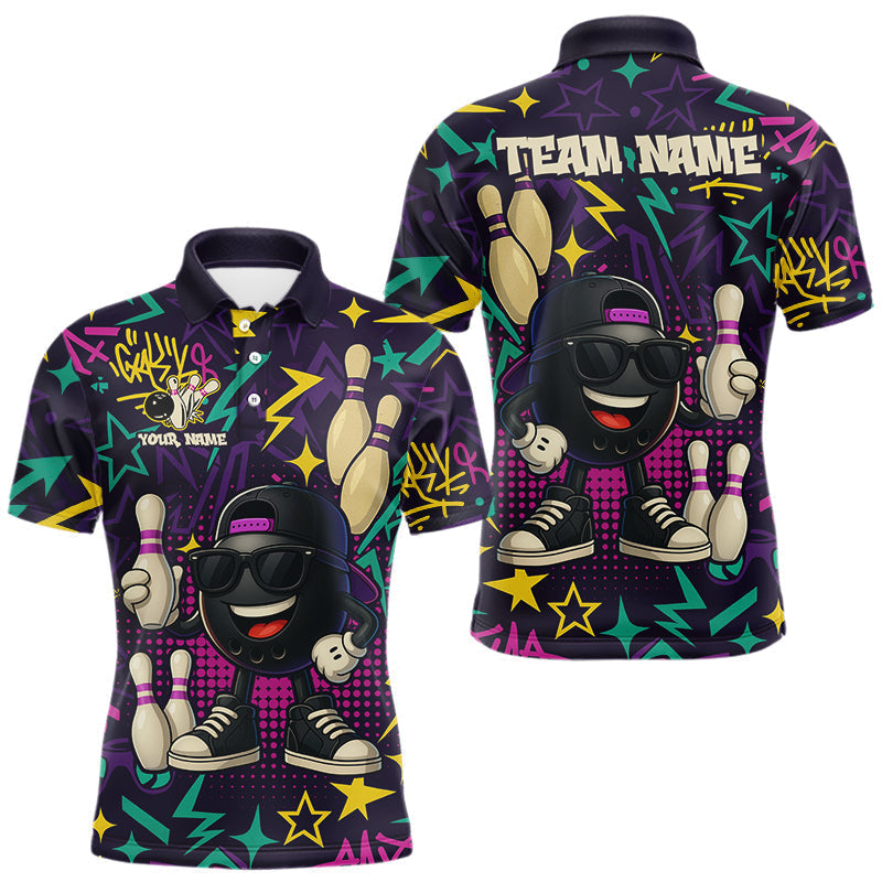 Blisscorners Funny Bowling shirts for Men custom purple graffiti pattern bowling team jerseys, gift for bowlers LM1307