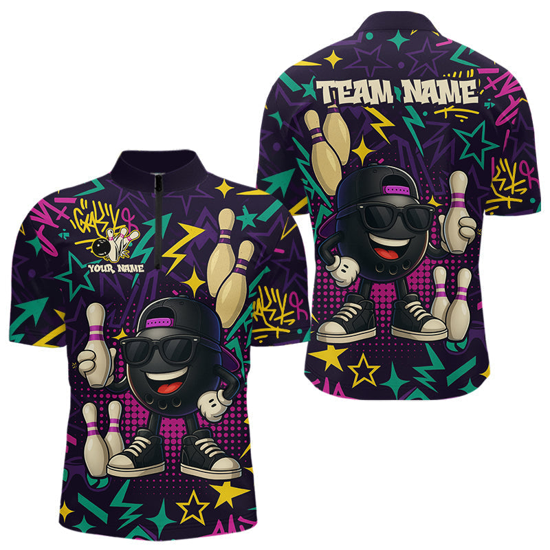 Blisscorners Funny Bowling shirts for Men custom purple graffiti pattern bowling team jerseys, gift for bowlers LM1307