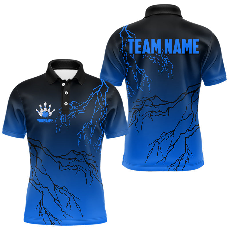 Blisscorners Black and Blue gradient Lightning thunder storm Bowling shirts for Men Custom Bowling Team Jerseys MT2306