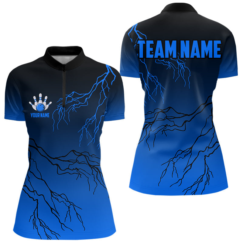 Blisscorners Black and Blue gradient Lightning thunder storm Bowling shirts for Men Custom Bowling Team Jerseys MT2306