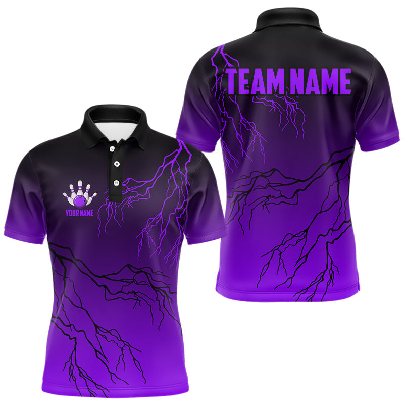 Blisscorners Black and Purple gradient Lightning thunder storm Bowling shirts for Men Custom Bowling Team Jerseys MT2306