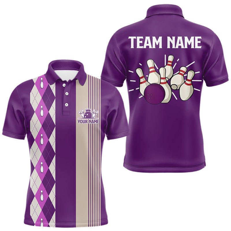 Blisscorners Retro Purple argyle pattern Bowling shirts For Men custom bowling team jerseys Bowler Outfits MT707