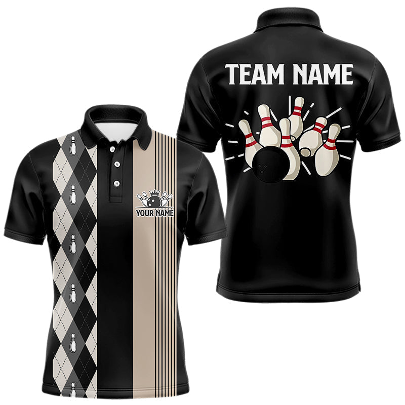Blisscorners Retro Black argyle pattern Bowling shirts For Men custom bowling team jerseys Bowler Outfits MT707