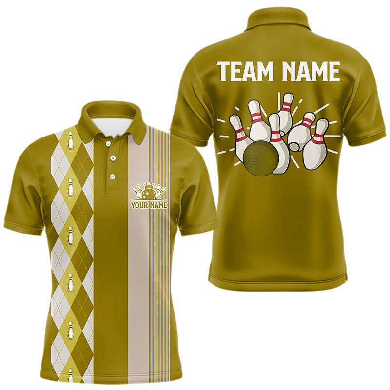 Blisscorners Retro Yellow argyle pattern Bowling shirts For Men custom bowling team jerseys Bowler Outfits MT707