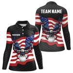Blisscorners Black Golf pattern American Flag Eagle Men golf polo shirts Custom patriotic golf attire for mens