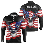 Blisscorners Black Golf pattern American Flag Eagle Men golf polo shirts Custom patriotic golf attire for mens