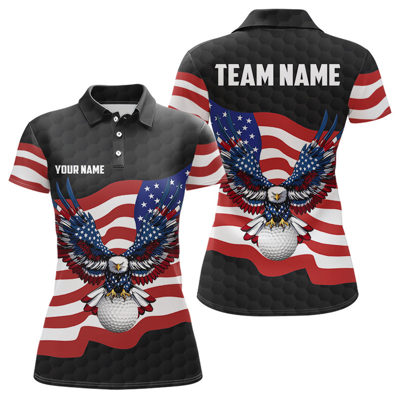 Blisscorners Black Golf pattern American Flag Eagle Men golf polo shirts Custom patriotic golf attire for mens
