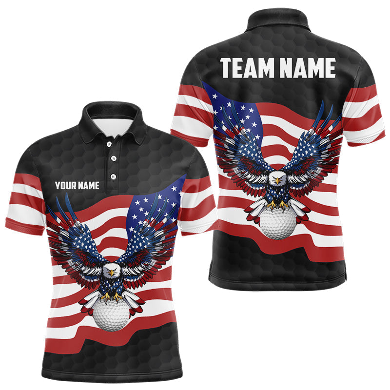 Blisscorners Black Golf pattern American Flag Eagle Men golf polo shirts Custom patriotic golf attire for mens