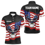 Blisscorners Black Golf pattern American Flag Eagle Men golf polo shirts Custom patriotic golf attire for mens