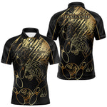 Blisscorners Personalized Black and Gold Tiger Bowling Polo, Quarter Zip Shirts For Men Custom Bowling Team Jersey MT707