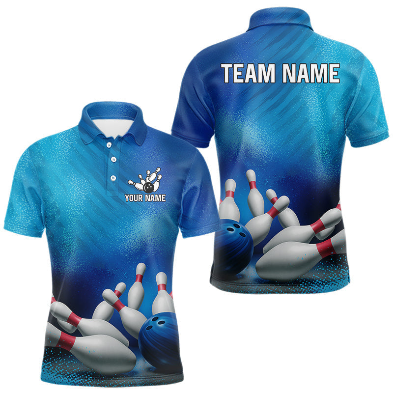Blisscorners Custom Blue Bowling Team Mens Polo, Quarter-Zip Shirts, custom bowling jersey with name MT707