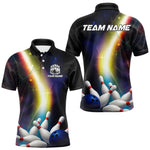 Blisscorners Custom Rainbow Lights Bowling Polo, 1/4 Zip Shirt For Men, Personalized bowling team jersey with name MT707