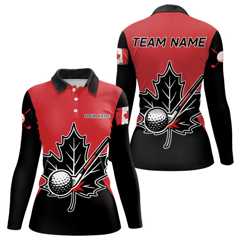 Blisscorners Black and Red maple leaf Mens golf polo shirts custom patriotic Canadian Flag golf attire for mens