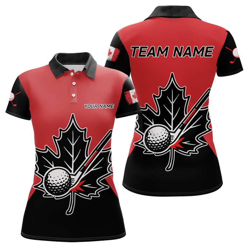 Blisscorners Black and Red maple leaf Mens golf polo shirts custom patriotic Canadian Flag golf attire for mens