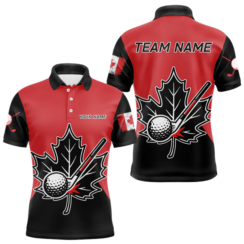 Blisscorners Black and Red maple leaf Mens golf polo shirts custom patriotic Canadian Flag golf attire for mens