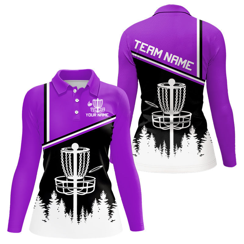 Blisscorners Black, White and Purple Disc Golf basket Mens Disc golf polo shirts Custom team disc golf jerseys