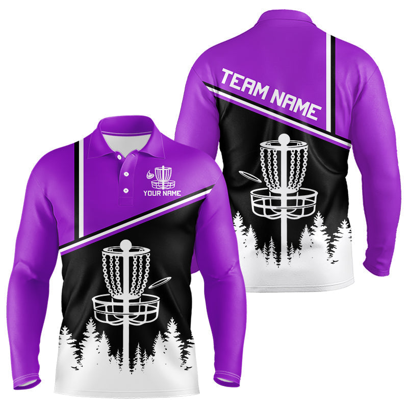 Blisscorners Black, White and Purple Disc Golf basket Mens Disc golf polo shirts Custom team disc golf jerseys