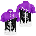 Blisscorners Black, White and Purple Disc Golf basket Mens Disc golf polo shirts Custom team disc golf jerseys