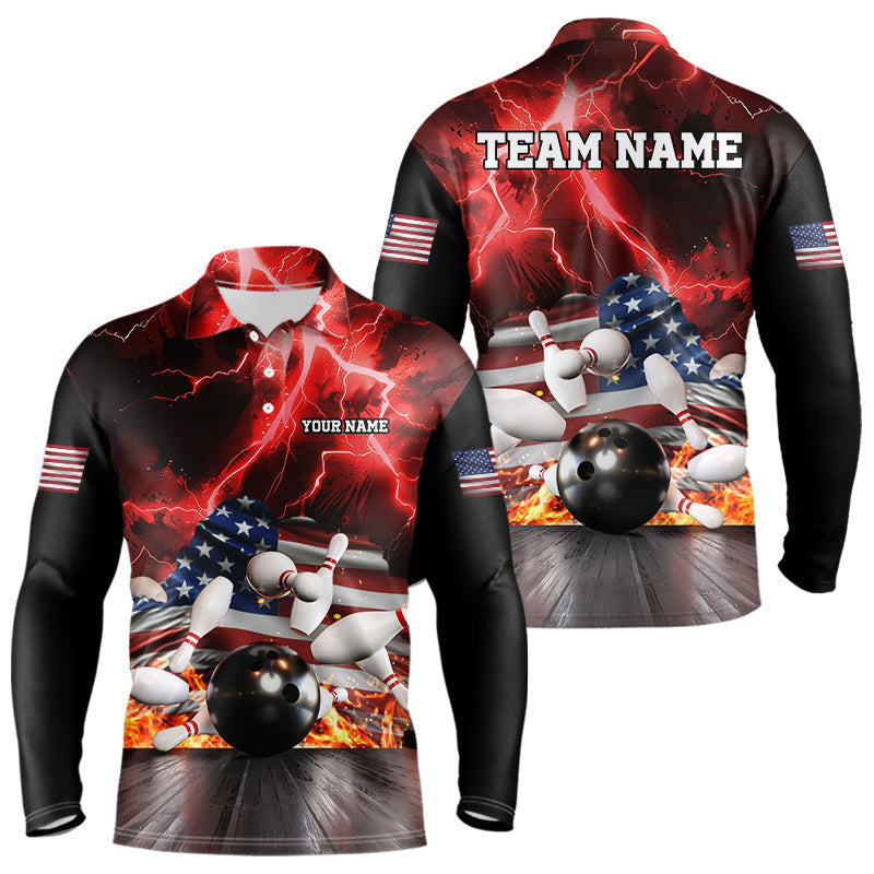 Blisscorners Red Lightning thunder storm American Flag Bowling Shirts For Men Custom Bowling Team League Jerseys LM2007