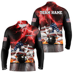 Blisscorners Red Lightning thunder storm American Flag Bowling Shirts For Men Custom Bowling Team League Jerseys LM2007
