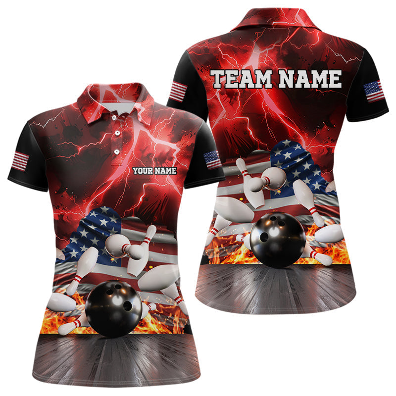 Blisscorners Red Lightning thunder storm American Flag Bowling Shirts For Men Custom Bowling Team League Jerseys LM2007