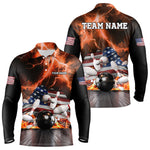 Blisscorners Orange Lightning thunder storm American Flag Bowling Shirt For Men Custom Bowling Team League Jerseys LM2007