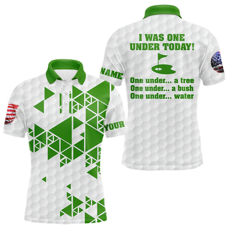 Blisscorners Funny Mens golf polo shirts green and white custom I was one under today, under a tree, bush, water LM3006