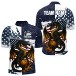 Blisscorners Red, White and Blue American Flag Dragon Bowling Shirts For Men Custom Patriotic Bowling Team Jerse LM2007