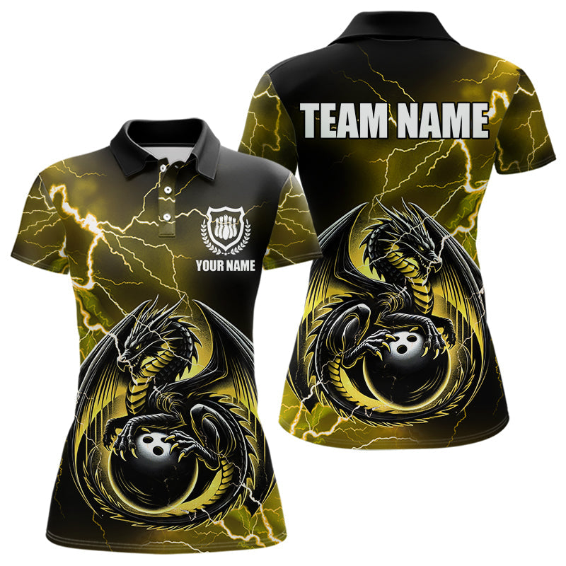 Blisscorners Personalized Black And Yellow Thunder Lightning Dragon Bowling Shirts For Men, Bowling Team Uniform LM2007