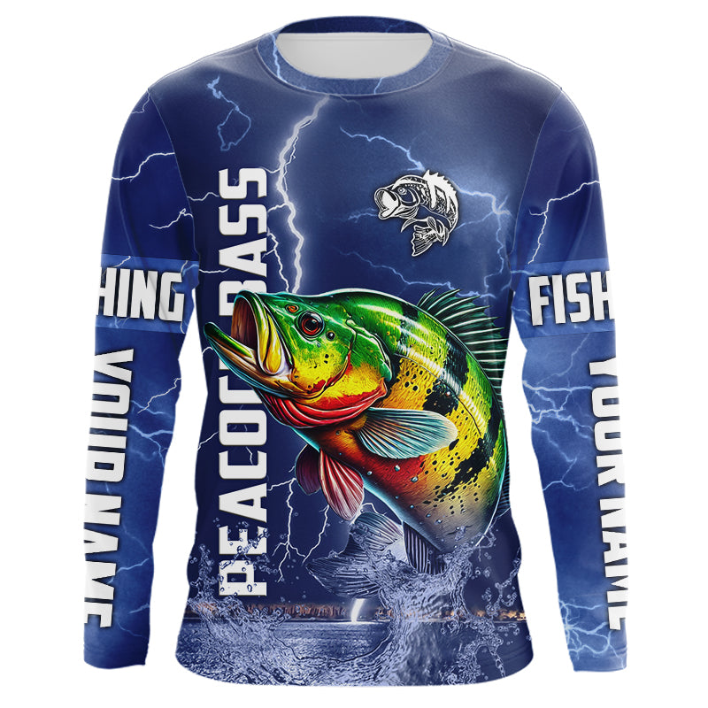 Blisscorners Peacock Bass Fishing blue lightning jerseys custom performance Long Sleeve tournament fishing shirts LM0607
