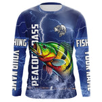Blisscorners Peacock Bass Fishing blue lightning jerseys custom performance Long Sleeve tournament fishing shirts LM0607
