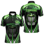 Blisscorners Black Mens disc golf polo shirts custom green fire lightning team disc golf jersey, unique golf gifts LM3006