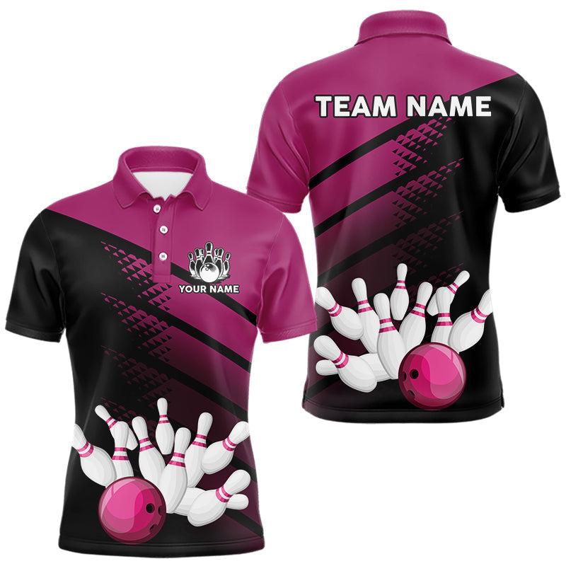Blisscorners Black and Pink Bowling Polo, Quarter Zip shirts for Men Custom name bowling team league jerseys N LM3006