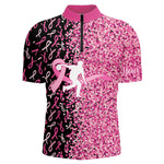 Blisscorners Pink glitter ribbon black Bowling Shirts For Men Custom Breast cancer bowling shirts gift for bowlers LM3006
