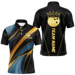 Blisscorners Blue and Gold Bowling ball Polo, Quarter Zip Shirts for Men Custom Bowling Outfit Team bowlers jersey