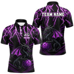 Blisscorners Black & Purple Lightning Thunder Dragon Bowling Shirt For Men Custom Dragon Bowling Team Shirt Uniform