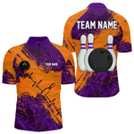 Blisscorners Orange & Purple Grunge Camo Heartbeat Bowling Polo, 1/4 Zip Shirt For Men Custom Bowling Team JerseyMT0306