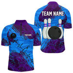 Blisscorners Blue and Purple Grunge Camo Heartbeat Bowling Polo, 1/4 Zip Shirt For Men Custom Bowling Team JerseyMT0306
