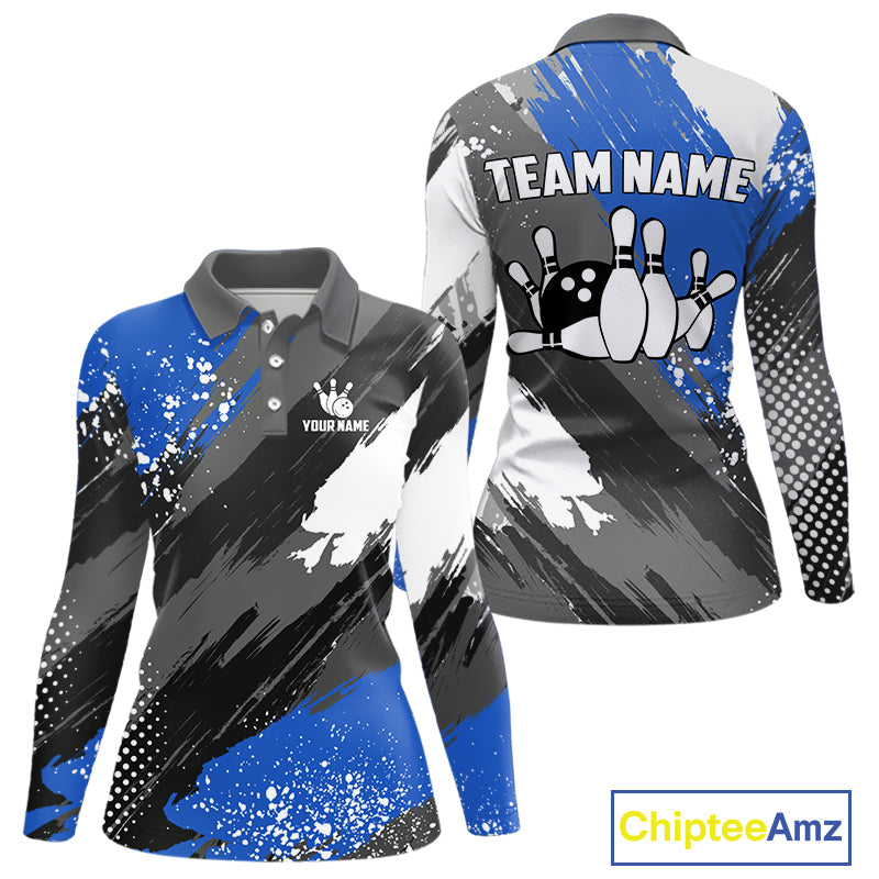 Blisscorners Blue Grunge pattern Bowling Team Shirt For Men Custom Bowling jersey Uniform Bowler Outfits