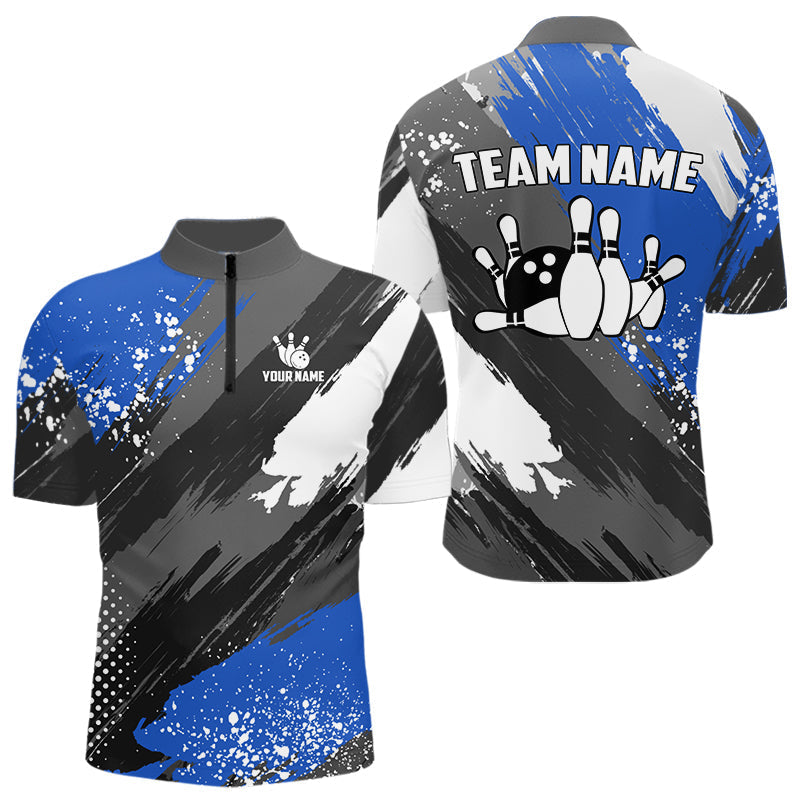 Blisscorners Blue Grunge pattern Bowling Team Shirt For Men Custom Bowling jersey Uniform Bowler Outfits