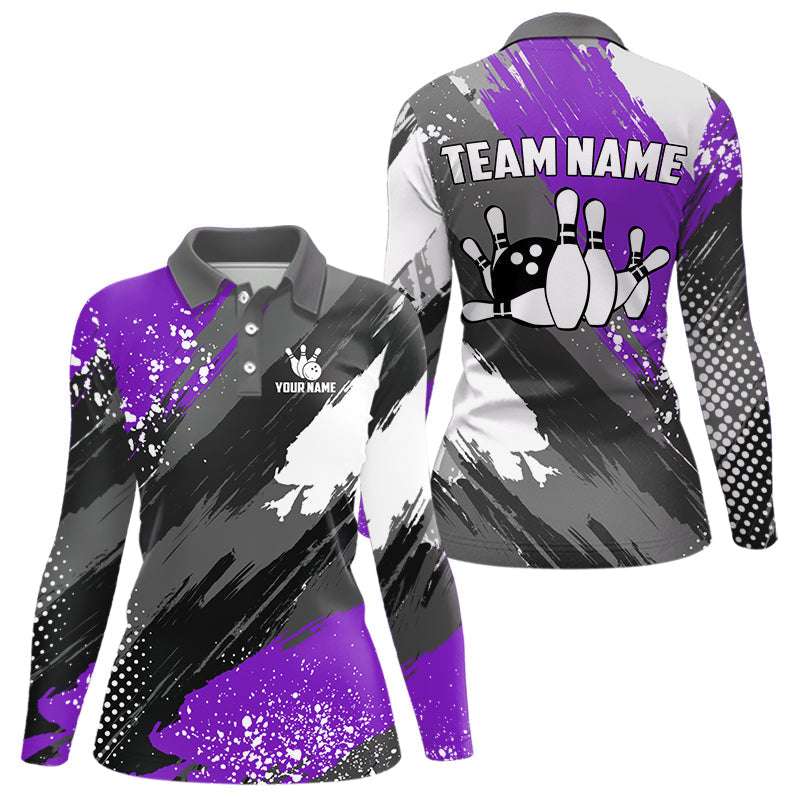Blisscorners Purple Grunge pattern Bowling Team Shirt For Men Custom Bowling jersey Uniform Bowler OutfitsMT0306