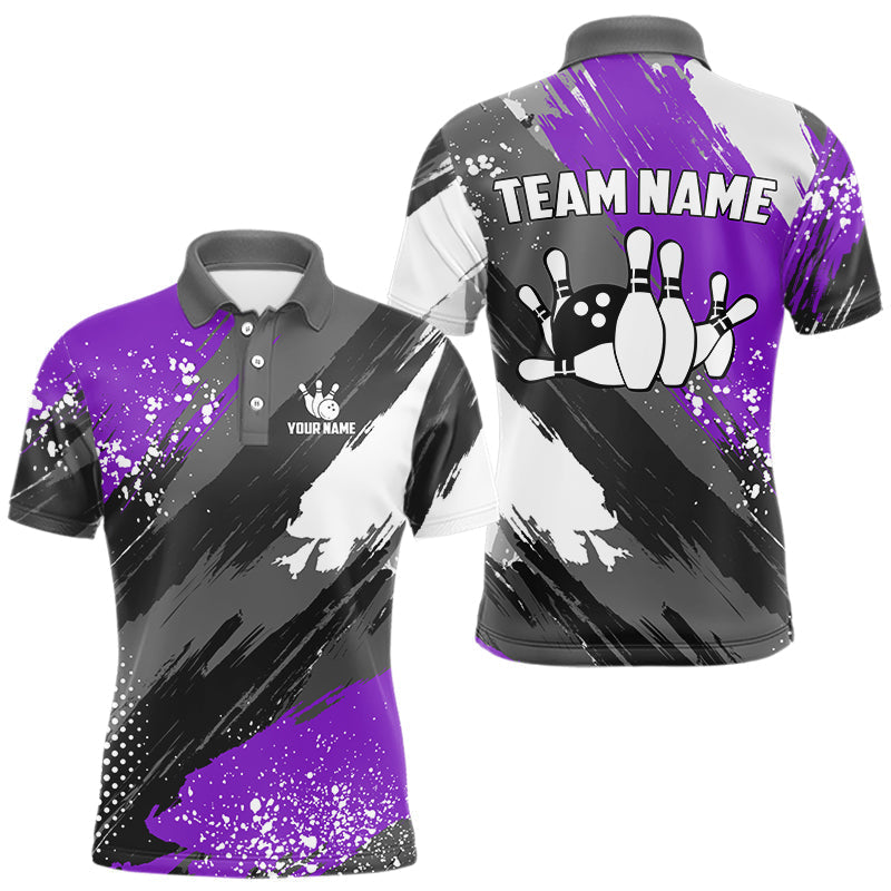 Blisscorners Purple Grunge pattern Bowling Team Shirt For Men Custom Bowling jersey Uniform Bowler OutfitsMT0306