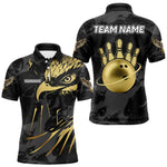 Maxxcorners Black and Gold Eagle Bowling Polo, Quarter Zip Shirts For Men custom Bowling league outfits MT0307