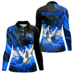 Blisscorners Black And Blue Flame Custom Bowling Shirts For Men, Flame Bowling League Shirts Outfits