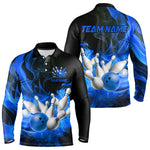 Blisscorners Black And Blue Flame Custom Bowling Shirts For Men, Flame Bowling League Shirts Outfits