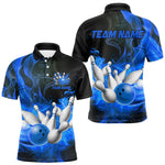 Blisscorners Black And Blue Flame Custom Bowling Shirts For Men, Flame Bowling League Shirts Outfits